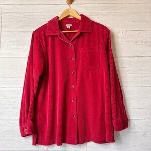 L.L. Bean Shacket Womens Size Medium Hot Pink Corduroy Button Down Cotton Fall